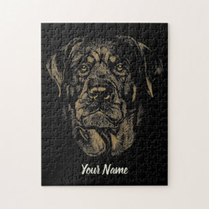 Rottweiler Dog Vintage Portrait Rottie Design Jigsaw Puzzle