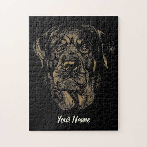 Rottweiler Dog Vintage Portrait Rottie Design Jigsaw Puzzle