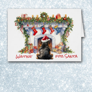 Rottweiler Dog Wait for Santa Christmas Fireplace Cards