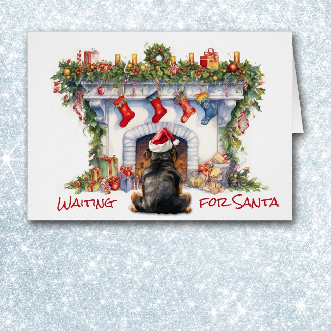 Rottweiler Dog Wait for Santa Christmas Fireplace Cards (Creator Uploaded)