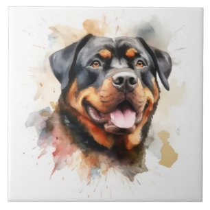 Rottweiler, Dog, watercolor Ceramic Tile
