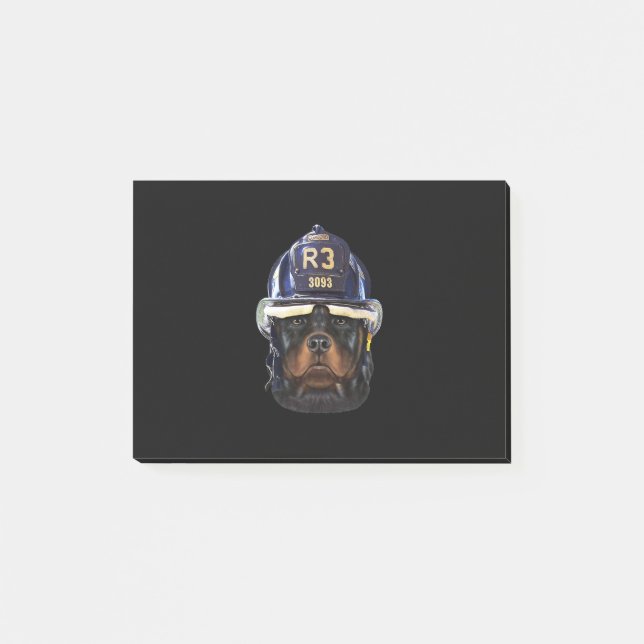 rottweiler dog wearing firefighter helmet premium post-it notes (Front)