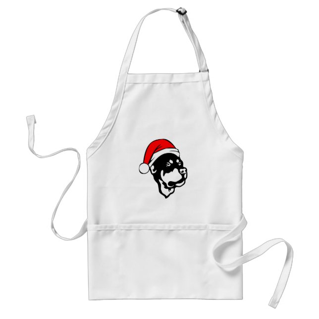 Rottweiler Dog wearing Red Christmas Santa Hat Adult Apron (Front)