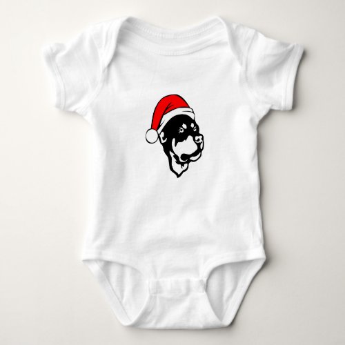 Rottweiler Dog wearing Red Christmas Santa Hat Baby Bodysuit