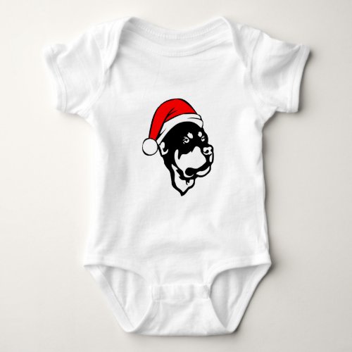 Rottweiler Dog wearing Red Christmas Santa Hat Baby Bodysuit