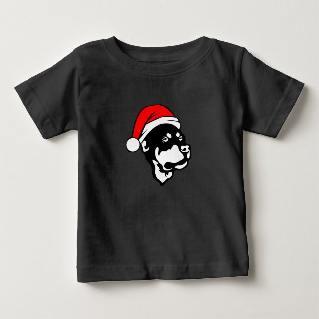 Rottweiler Dog wearing Red Christmas Santa Hat Baby T-Shirt (Front)