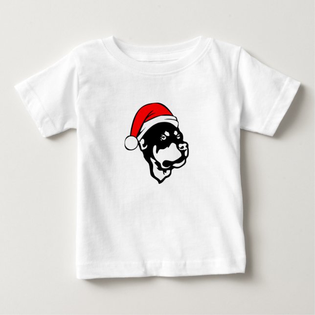 Rottweiler Dog wearing Red Christmas Santa Hat Baby T-Shirt (Front)