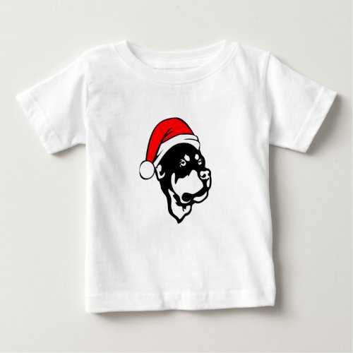 Rottweiler Dog wearing Red Christmas Santa Hat Baby T_Shirt