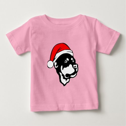 Rottweiler Dog wearing Red Christmas Santa Hat Baby T_Shirt