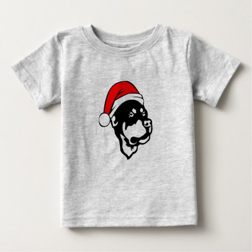 Rottweiler Dog wearing Red Christmas Santa Hat Baby T_Shirt