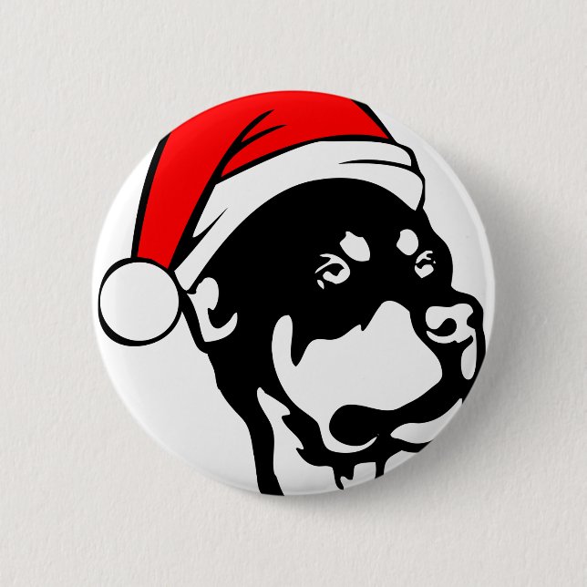 Rottweiler Dog wearing Red Christmas Santa Hat Button (Front)