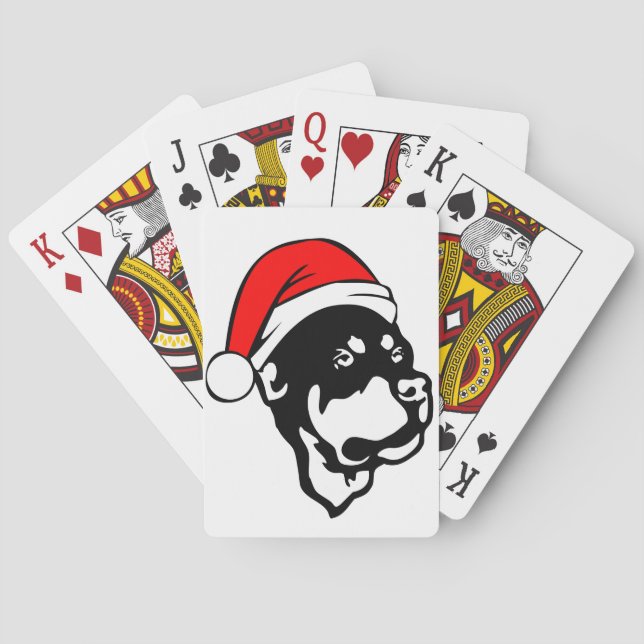 Rottweiler Dog wearing Red Christmas Santa Hat Poker Cards (Back)