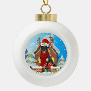 Rottweiler dog with Christmas gifts Ceramic Ball Christmas Ornament
