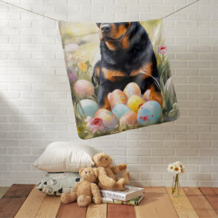 Rottweiler Dog with Easter Eggs Holiday Baby Blanket