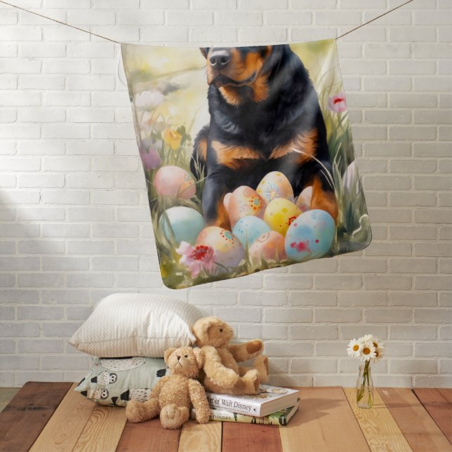 Rottweiler Dog with Easter Eggs Holiday  Baby Blanket (In Situ)