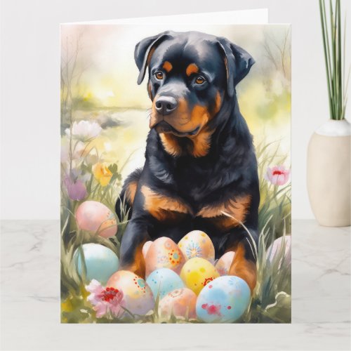 Rottweiler Dog with Easter Eggs Holiday  Card