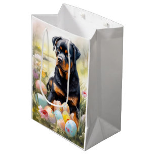 Rottweiler Dog with Easter Eggs Holiday Medium Gift Bag