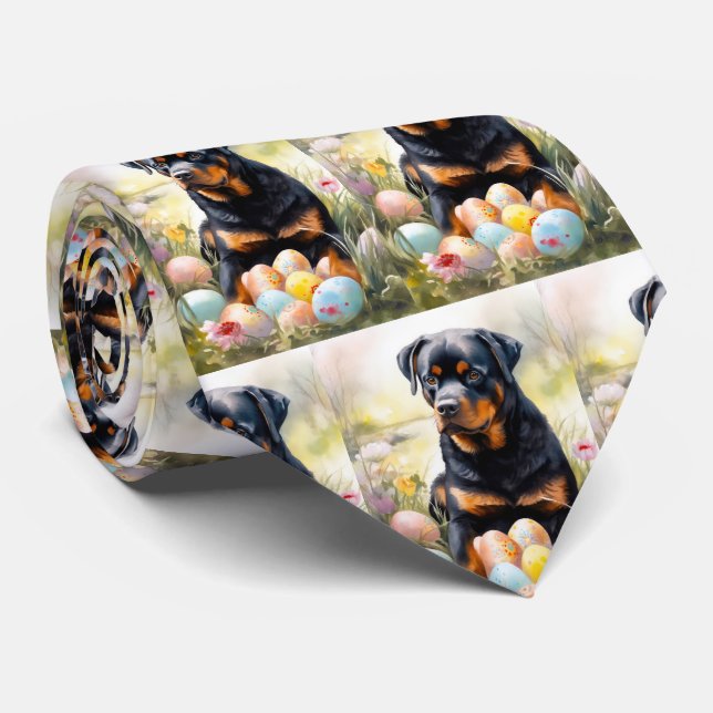 Rottweiler Dog with Easter Eggs Holiday  Neck Tie (Rolled)