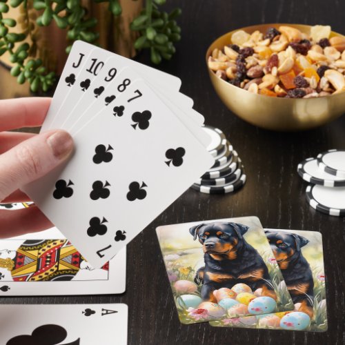 Rottweiler Dog with Easter Eggs Holiday  Playing Cards