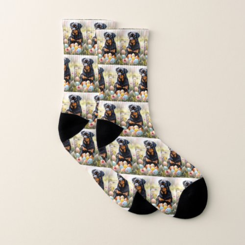 Rottweiler Dog with Easter Eggs Holiday  Socks