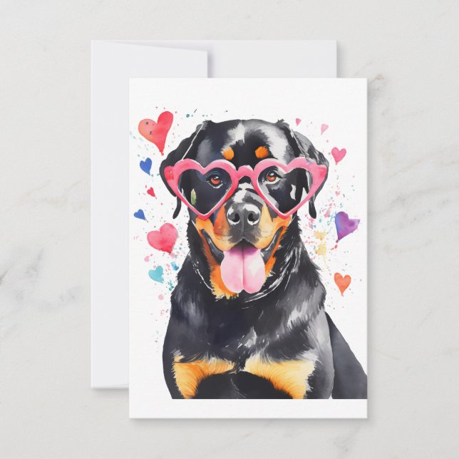 Rottweiler Dog with Heart Glasses  Thank You Card (Front)