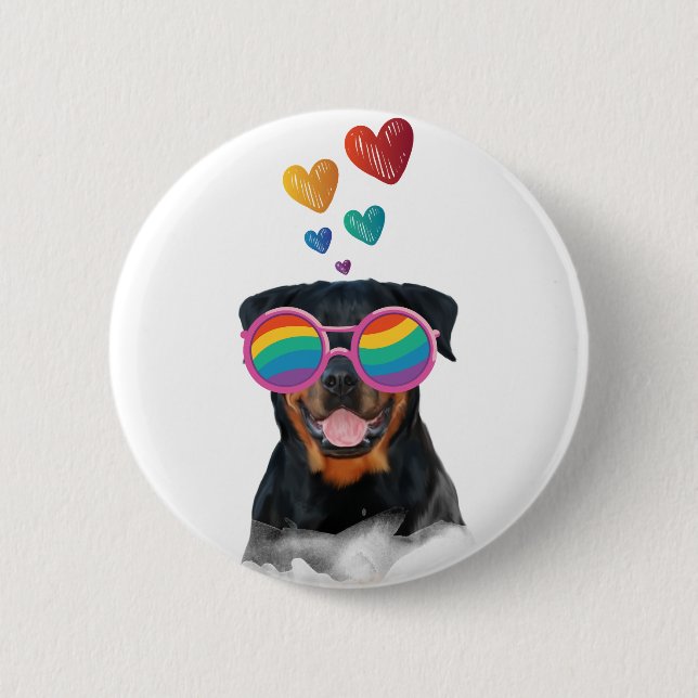 Rottweiler Dog with Hearts Valentine's Day  Button (Front)