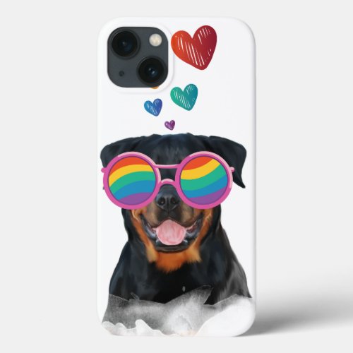 Rottweiler Dog with Hearts Valentines Day iPhone 13 Case