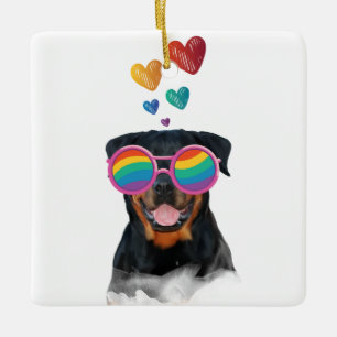 Rottweiler Dog with Hearts Valentine's Day Ceramic Ornament