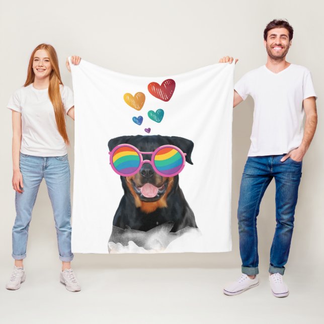 Rottweiler Dog with Hearts Valentine's Day Fleece Blanket (In Situ)