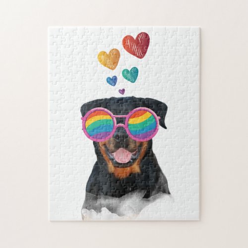 Rottweiler Dog with Hearts Valentines Day Jigsaw Puzzle