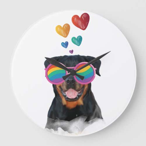 Rottweiler Dog with Hearts Valentines Day Large Clock