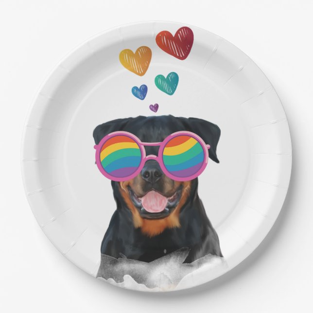 Rottweiler Dog with Hearts Valentine's Day Paper Plates (Front)