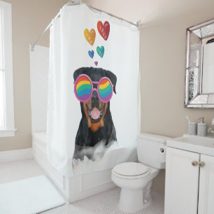 Rottweiler Dog with Hearts Valentine's Day Shower Curtain