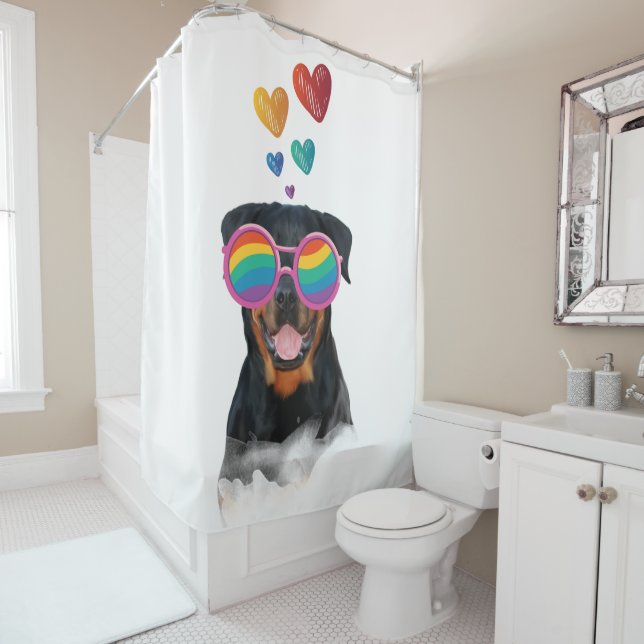Rottweiler Dog with Hearts Valentine's Day  Shower Curtain (In Situ)