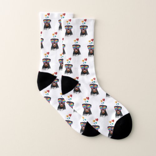 Rottweiler Dog with Hearts Valentines Day  Socks