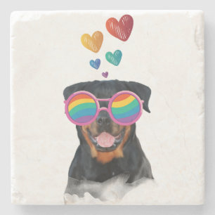 Rottweiler Dog with Hearts Valentine's Day Stone Coaster