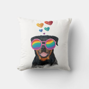 Rottweiler Dog with Hearts Valentine's Day Throw Pillow