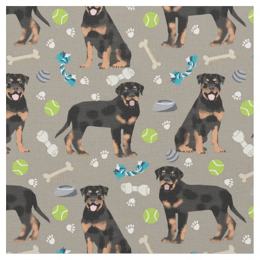 Rottweiler dogs and dog toys taupe fabric