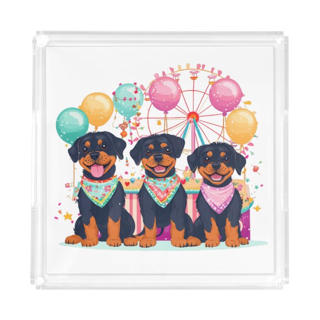 Rottweiler Dogs At A Carnival  Acrylic Tray (Front)