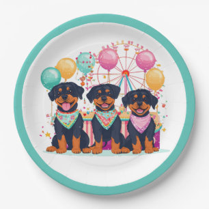Rottweiler Dogs At A Carnival Paper Plates