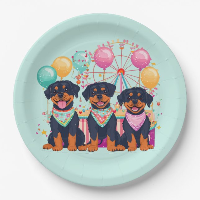 Rottweiler Dogs At A Carnival  Paper Plates (Front)