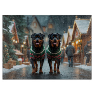 Rottweiler Dogs Christmas Snow Holiday Cutting Board