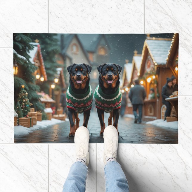 Rottweiler Dogs Christmas Snow Holiday Doormat (Indoor)