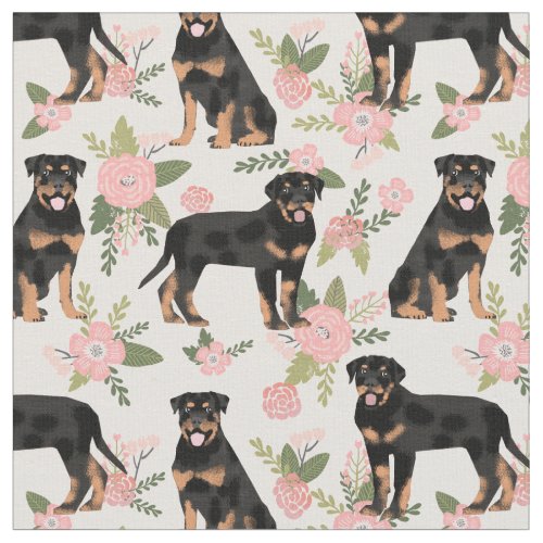 Rottweiler dogs peach florals fabric