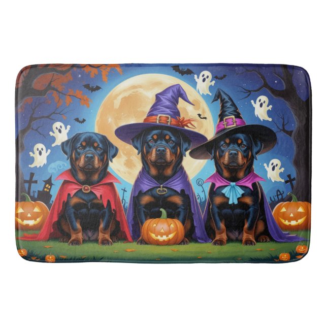 Rottweiler Dogs Pumpkin Halloween Funny  Bath Mat (Front)