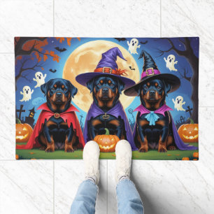 Rottweiler Dogs Pumpkin Halloween Funny Doormat