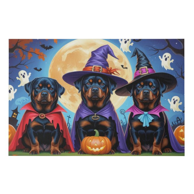Rottweiler Dogs Pumpkin Halloween Funny  Faux Canvas Print (Front)
