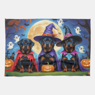 Rottweiler Dogs Pumpkin Halloween Funny Kitchen Towel