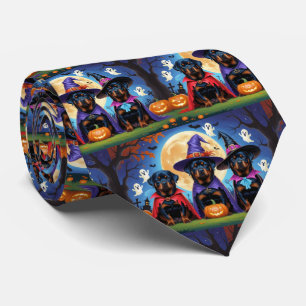 Rottweiler Dogs Pumpkin Halloween Funny  Neck Tie