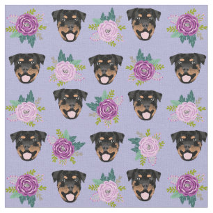 Rottweiler dogs purple florals fabric